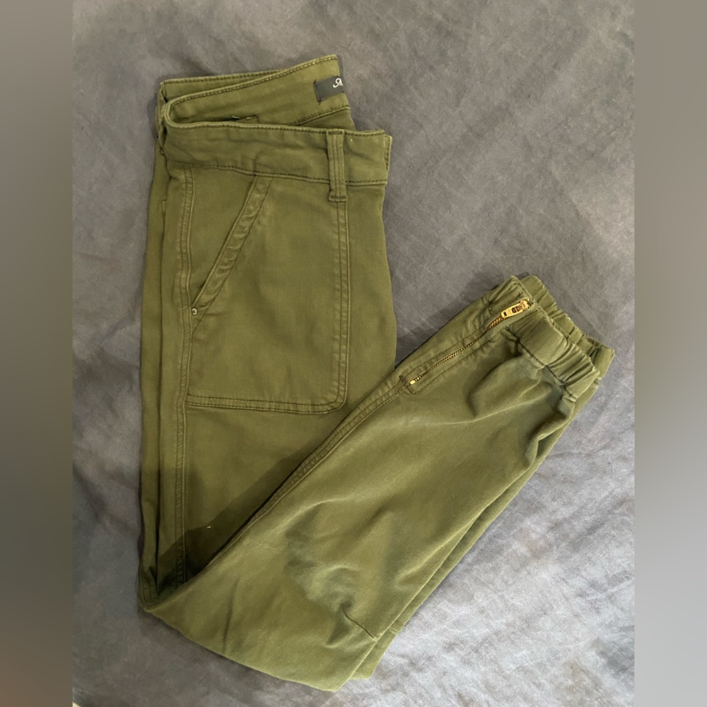 Mavi Ivy army green jean with gold zipper ankles
